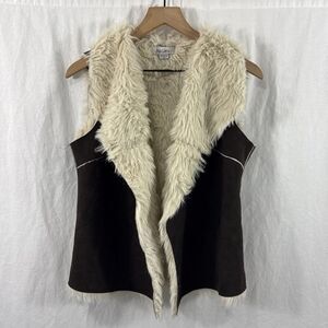 Au Lieu Penny Lane Y2K Brown Faux Fur Open Sleeveless Vest Boho Womens Sz S